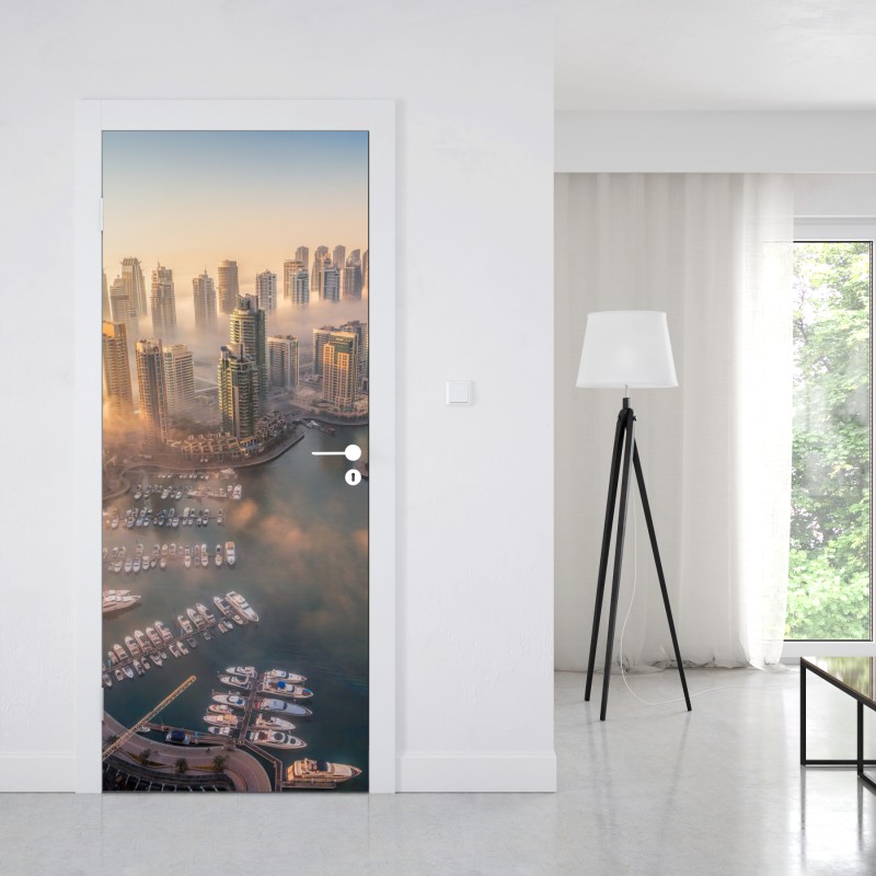 Naklejka na drzwi Dubaj marina zachód słońca – Wallissimo® Naklejka na drzwi Dubaj marina zachód słońca – Wallissimo®