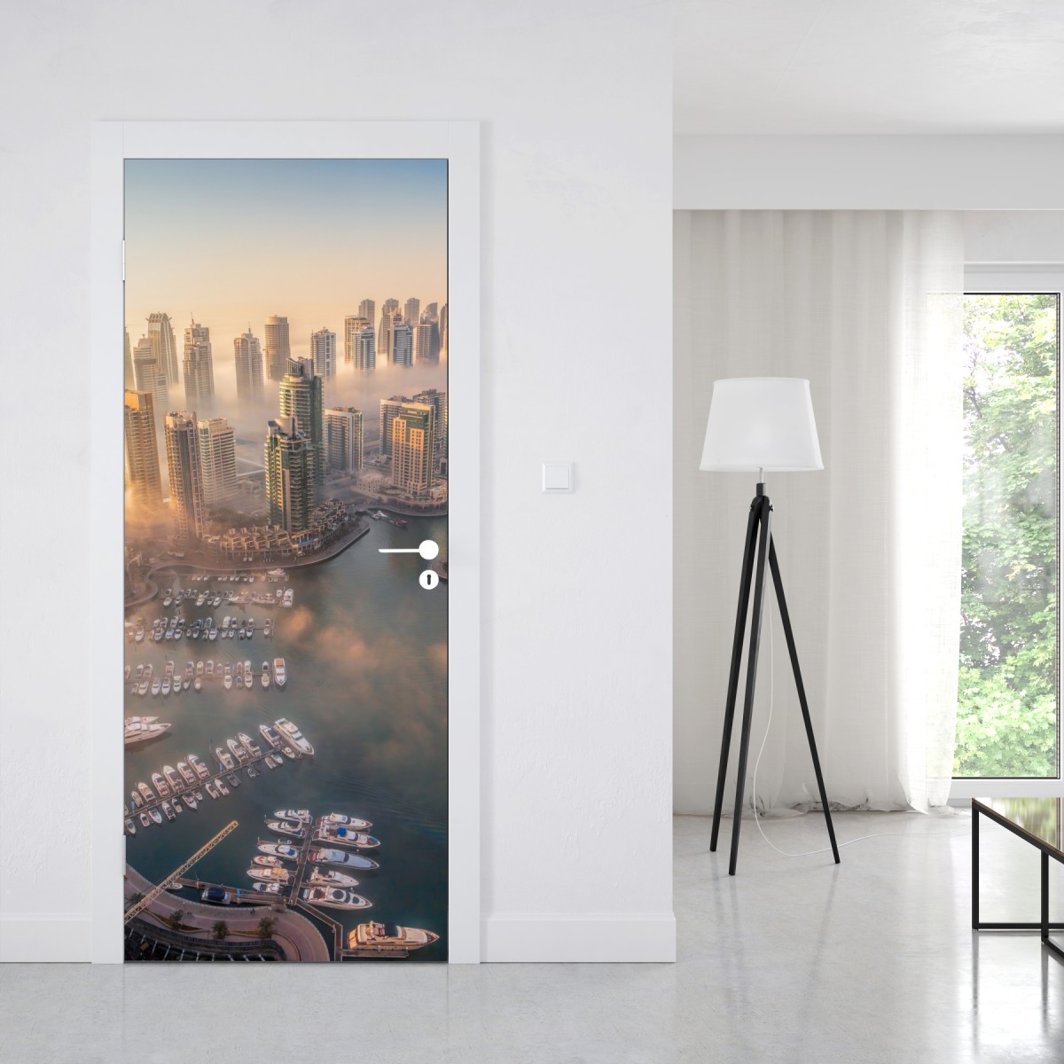 Naklejka na drzwi Dubaj marina zachód słońca – Wallissimo® Naklejka na drzwi Dubaj marina zachód słońca – Wallissimo®