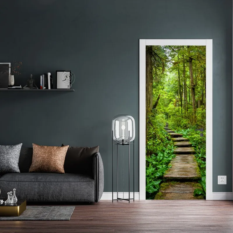 Naklejka na drzwi niebieskie peonie w stylu botanicznym – Wallissimo®