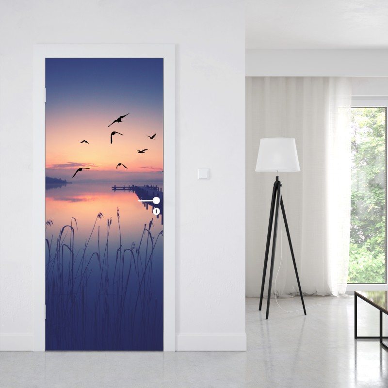 Naklejka na drzwi niebieski wzór ze spiralami – Wallissimo®