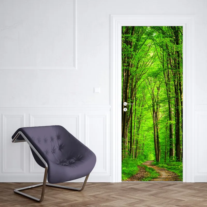 Naklejka na drzwi fioletowy makro kwiat z kroplą rosy – Wallissimo®