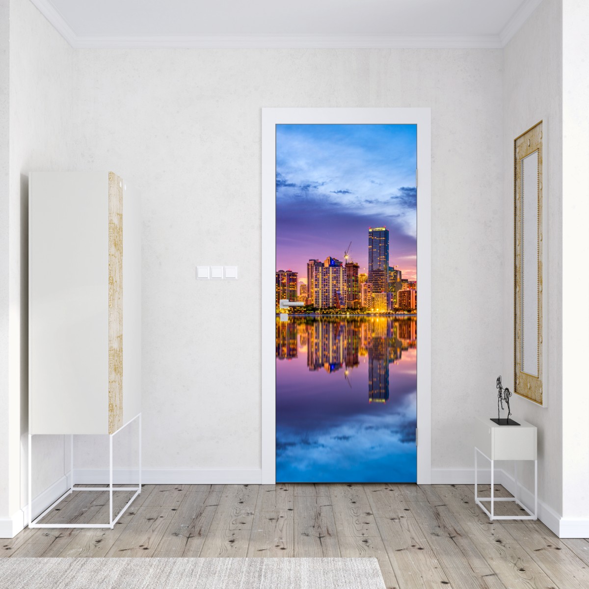 Naklejka na drzwi Miami panorama odbita w Biscayne Bay – Wallissimo® Naklejka na drzwi Miami panorama odbita w Biscayne Bay – Wallissimo®