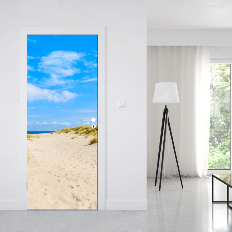 Naklejka na drzwi spokojne wydmy Sylt z latarnią morską – Wallissimo® Naklejka na drzwi spokojne wydmy Sylt z latarnią morską – Wallissimo®