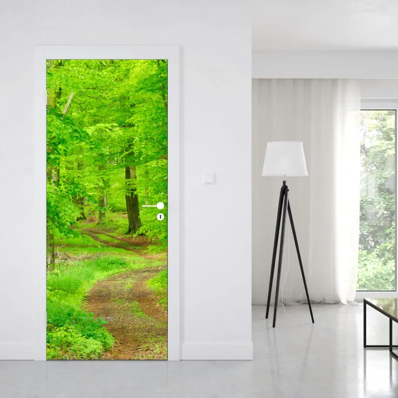 Naklejka na drzwi pastelowy wzór liści miłorzębu ze złotymi akcentami – Wallissimo®