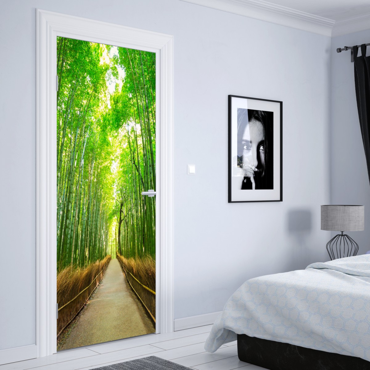 Naklejka na drzwi spokojna ścieżka bambusowa w Kioto – Wallissimo® Naklejka na drzwi spokojna ścieżka bambusowa w Kioto – Wallissimo®