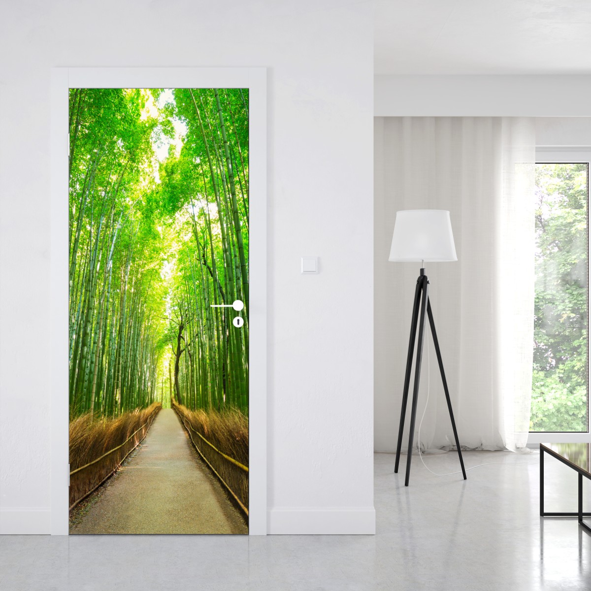 Naklejka na drzwi spokojna ścieżka bambusowa w Kioto – Wallissimo® Naklejka na drzwi spokojna ścieżka bambusowa w Kioto – Wallissimo®