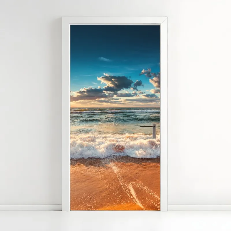 Naklejka na drzwi delikatny niebieski wzór botaniczny – Wallissimo®