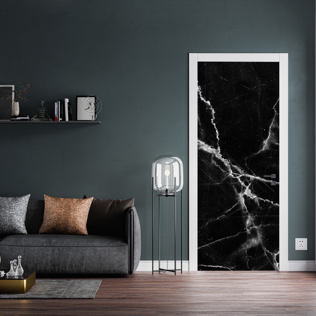 Naklejka na drzwi czarny marmur z żyłami – Wallissimo® Naklejka na drzwi czarny marmur z żyłami – Wallissimo®
