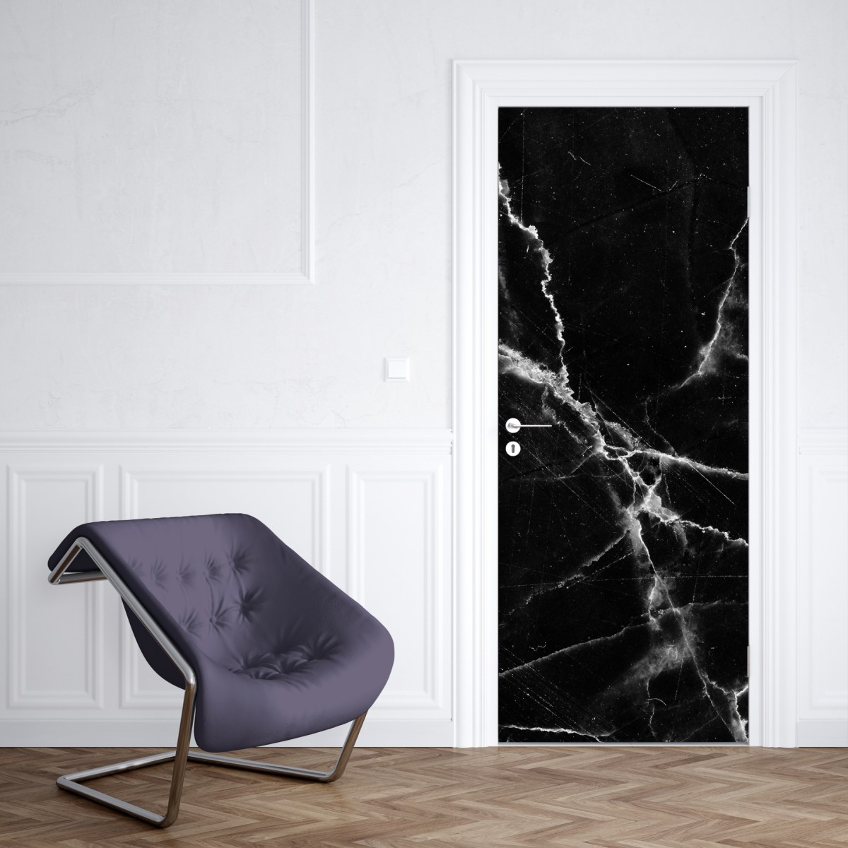 Naklejka na drzwi czarny marmur z żyłami – Wallissimo® Naklejka na drzwi czarny marmur z żyłami – Wallissimo®