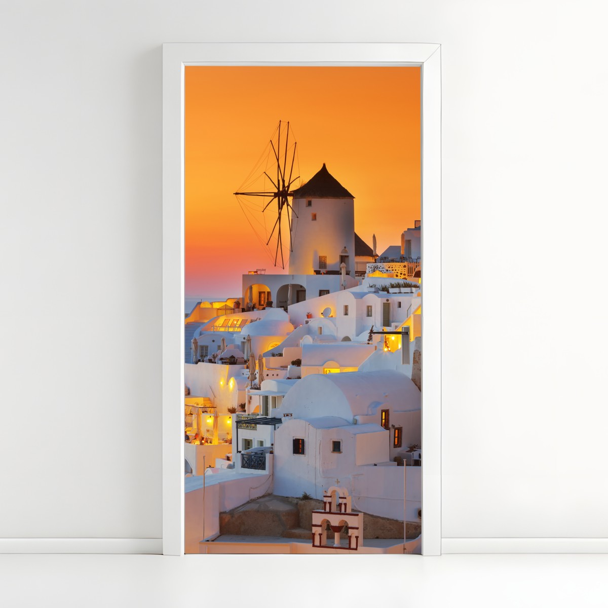 Door sticker golden sunset over Oia, Santorini