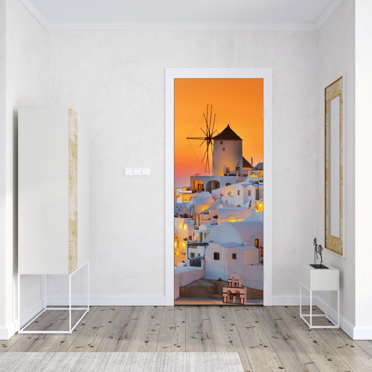 Naklejka na drzwi złoty zachód słońca w Oia, Santorini – Wallissimo® Naklejka na drzwi złoty zachód słońca w Oia, Santorini – Wallissimo®