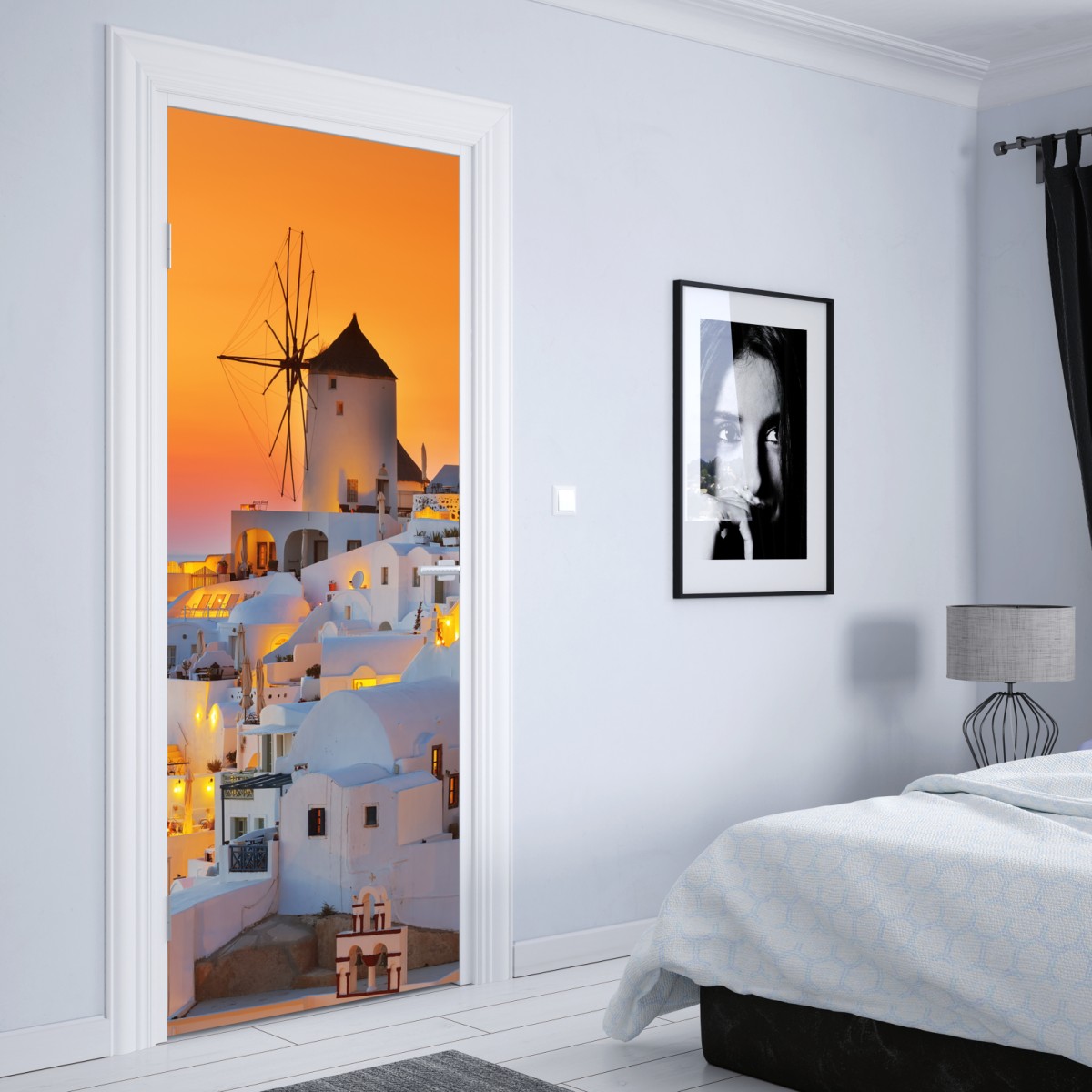 Naklejka na drzwi złoty zachód słońca w Oia, Santorini – Wallissimo® Naklejka na drzwi złoty zachód słońca w Oia, Santorini – Wallissimo®