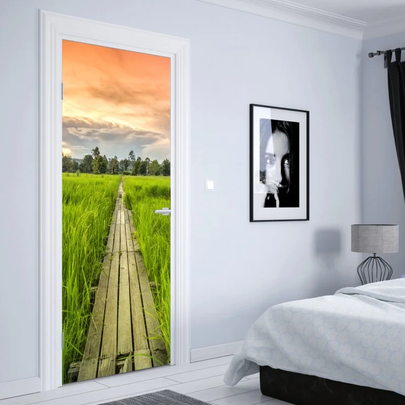 Naklejka na drzwi złoty wzór seigaiha – Wallissimo®