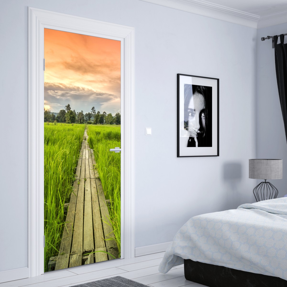 Naklejka na drzwi zachód słońca nad drewnianym mostem w Khonburi – Wallissimo® Naklejka na drzwi zachód słońca nad drewnianym mostem w Khonburi – Wallissimo®