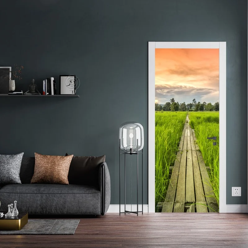 Naklejka na drzwi zachód słońca nad drewnianym mostem w Khonburi – Wallissimo® Naklejka na drzwi zachód słońca nad drewnianym mostem w Khonburi – Wallissimo®