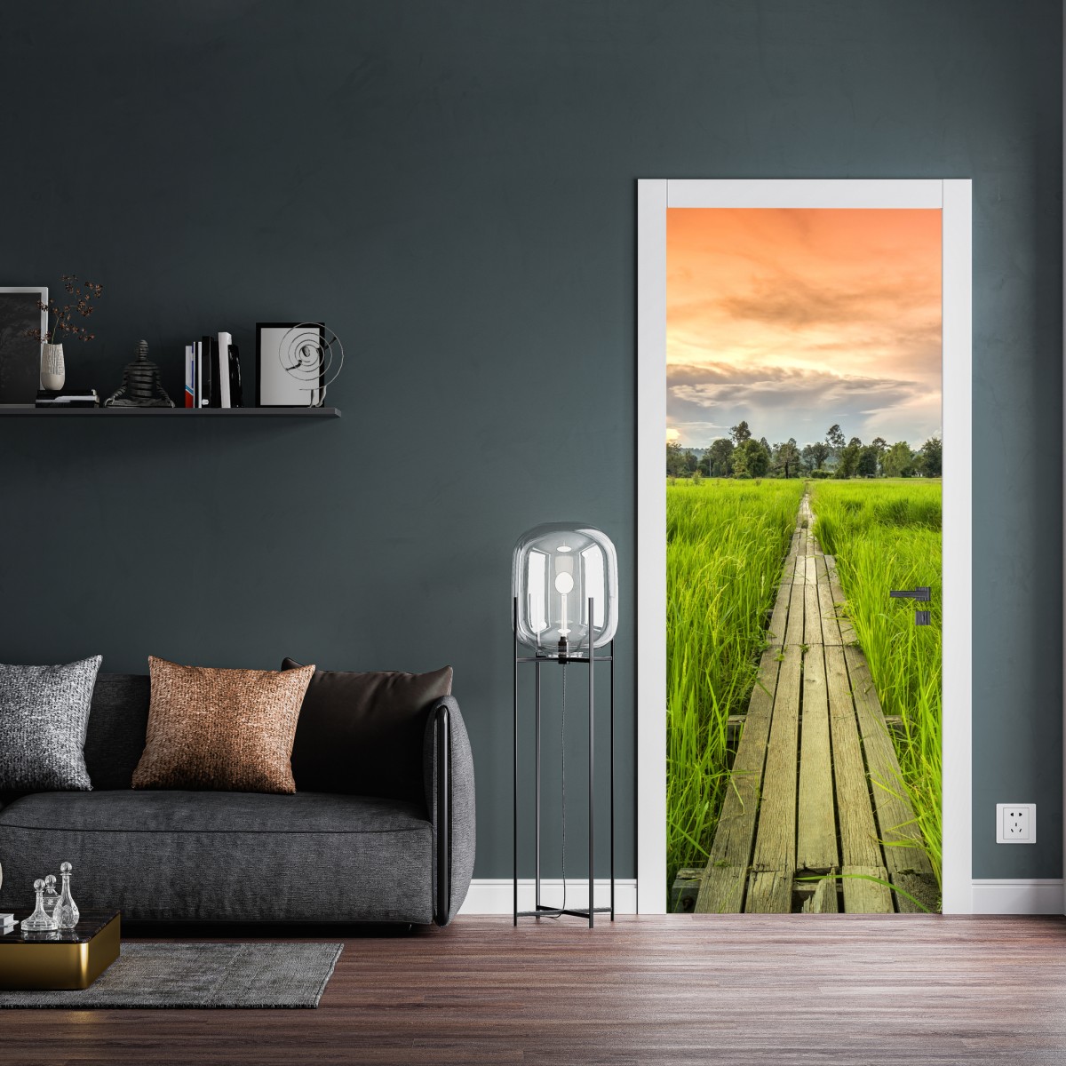 Naklejka na drzwi zachód słońca nad drewnianym mostem w Khonburi – Wallissimo® Naklejka na drzwi zachód słońca nad drewnianym mostem w Khonburi – Wallissimo®