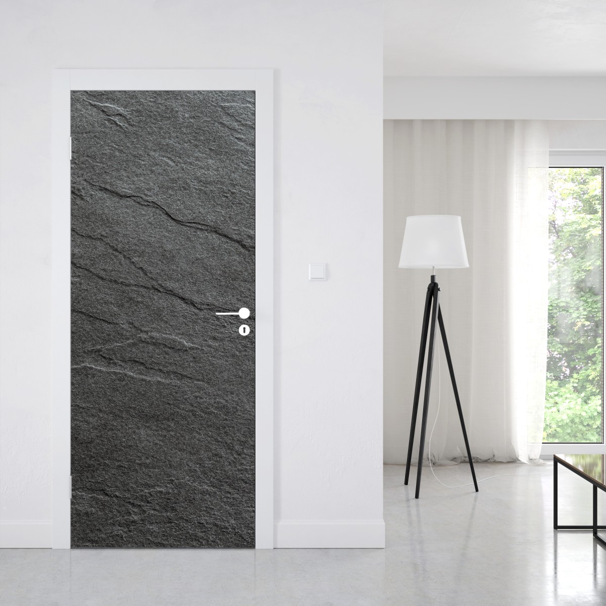Naklejka na drzwi ciemna tekstura łupka – Wallissimo® Naklejka na drzwi ciemna tekstura łupka – Wallissimo®