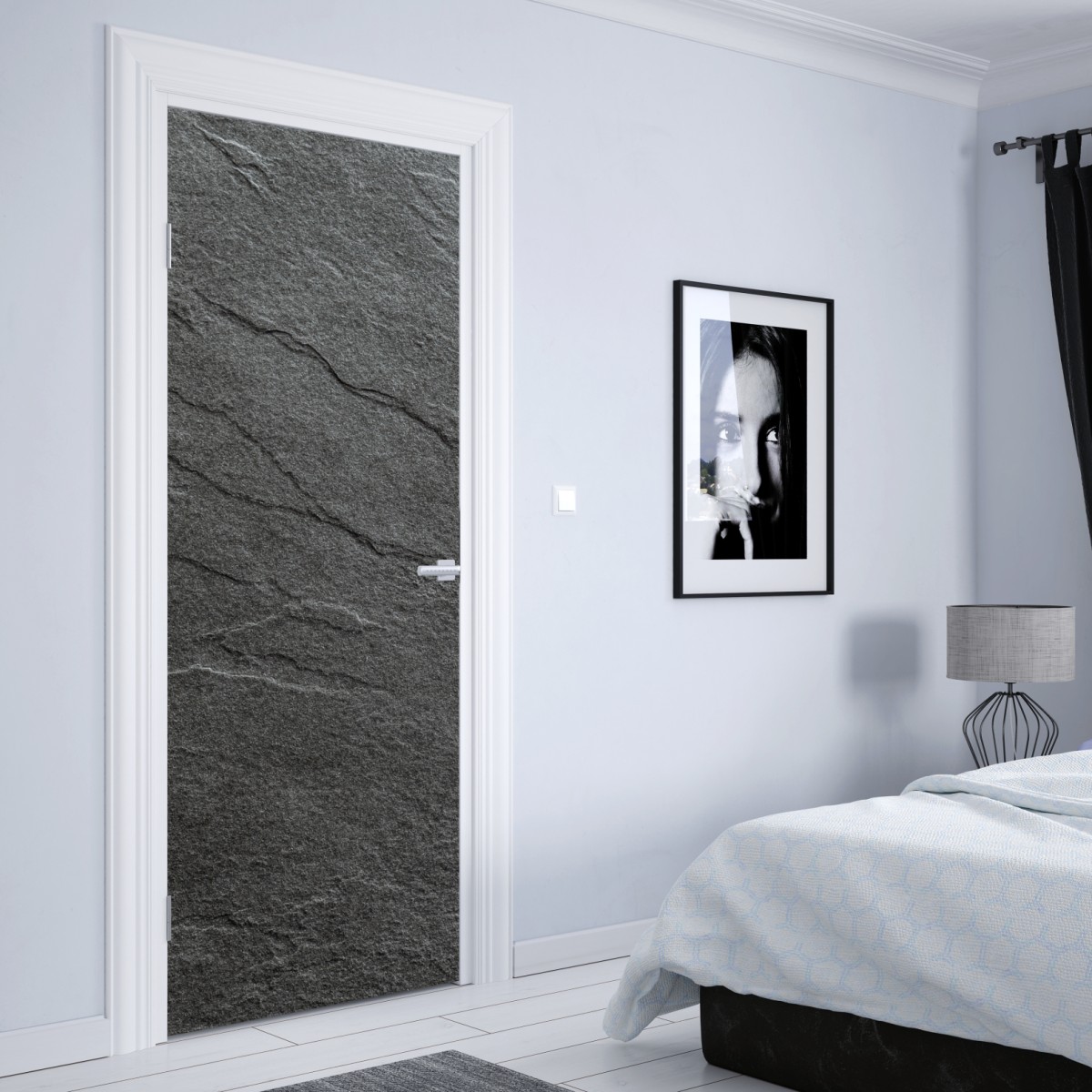 Naklejka na drzwi ciemna tekstura łupka – Wallissimo® Naklejka na drzwi ciemna tekstura łupka – Wallissimo®