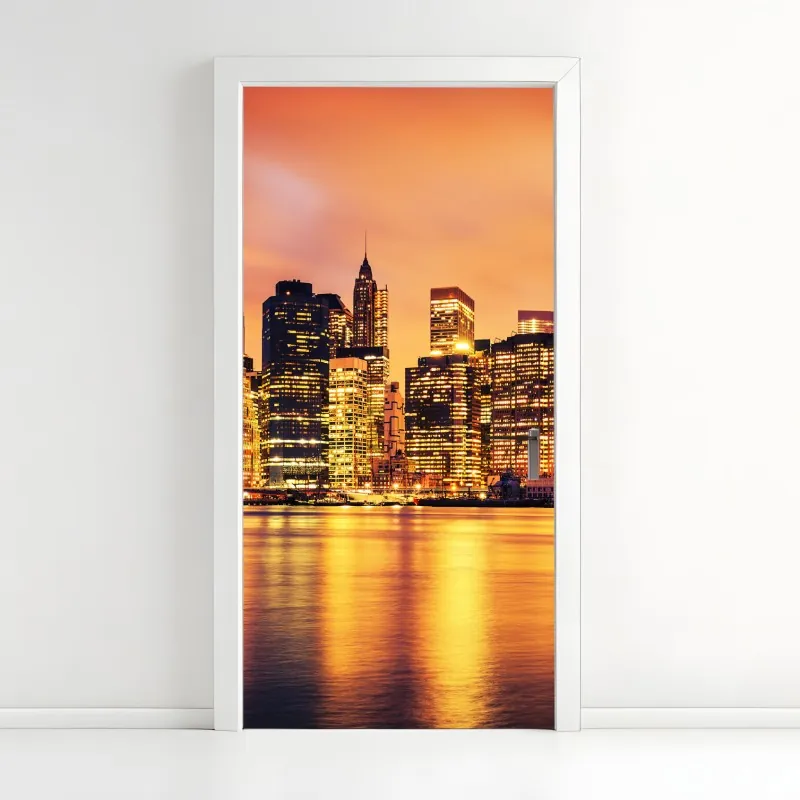 Naklejka na drzwi turkusowo-złota abstrakcyjna marmurkowa faktura – Wallissimo®