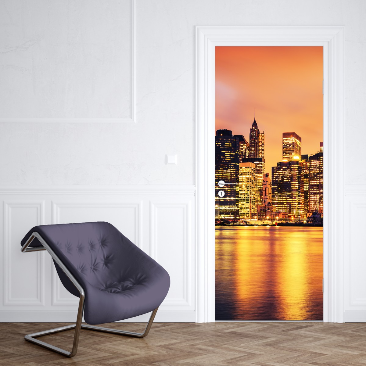 Naklejka na drzwi Nowy Jork panorama o zachodzie słońca – Wallissimo® Naklejka na drzwi Nowy Jork panorama o zachodzie słońca – Wallissimo®