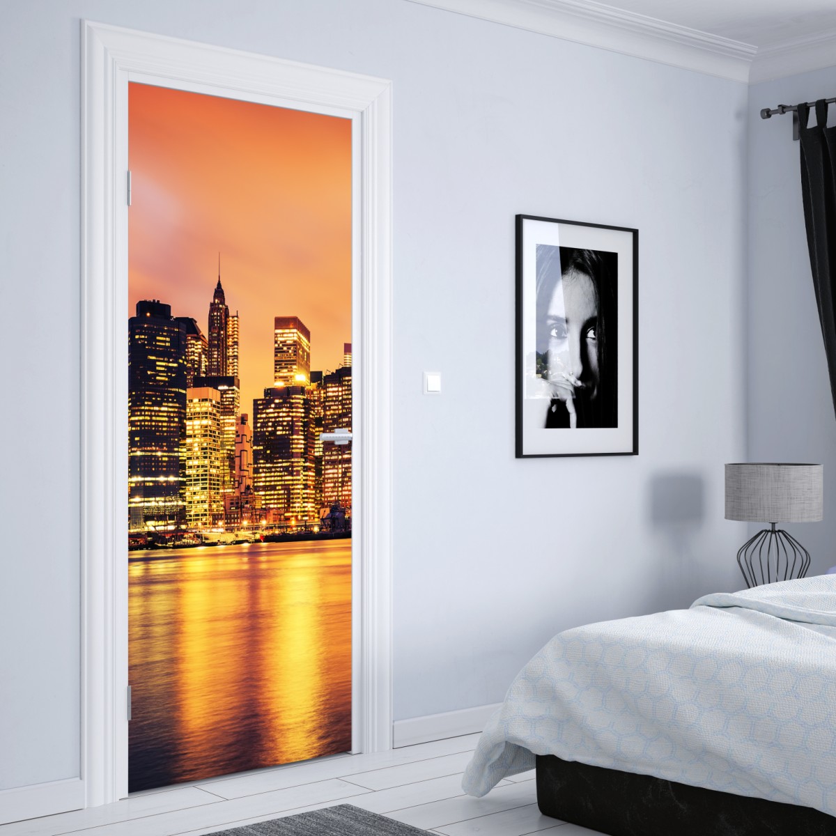 Naklejka na drzwi Nowy Jork panorama o zachodzie słońca – Wallissimo® Naklejka na drzwi Nowy Jork panorama o zachodzie słońca – Wallissimo®