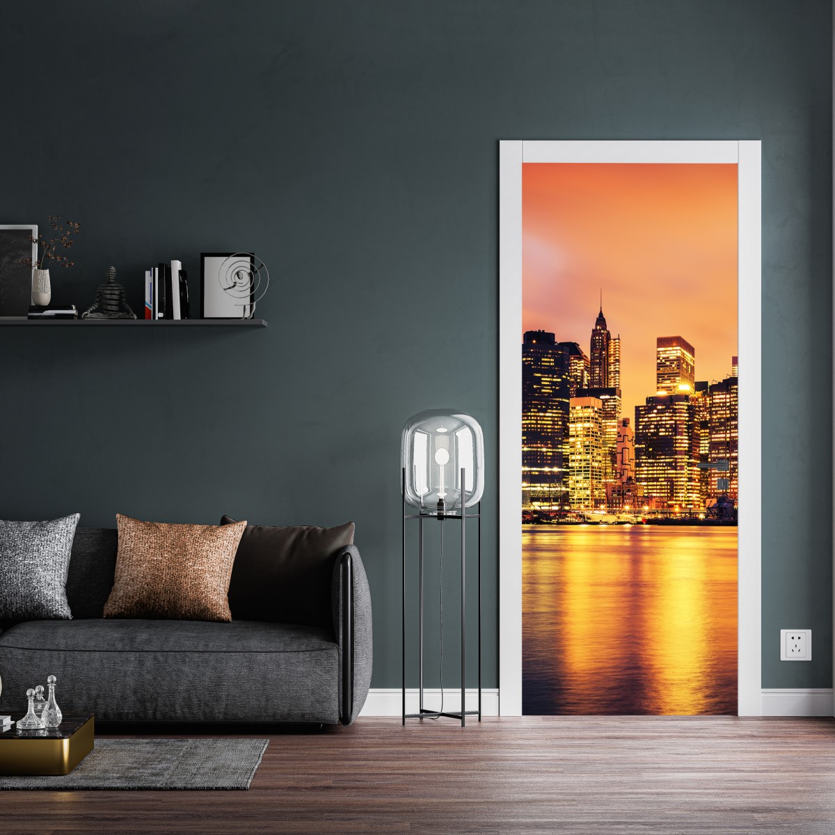 Naklejka na drzwi Nowy Jork panorama o zachodzie słońca – Wallissimo® Naklejka na drzwi Nowy Jork panorama o zachodzie słońca – Wallissimo®