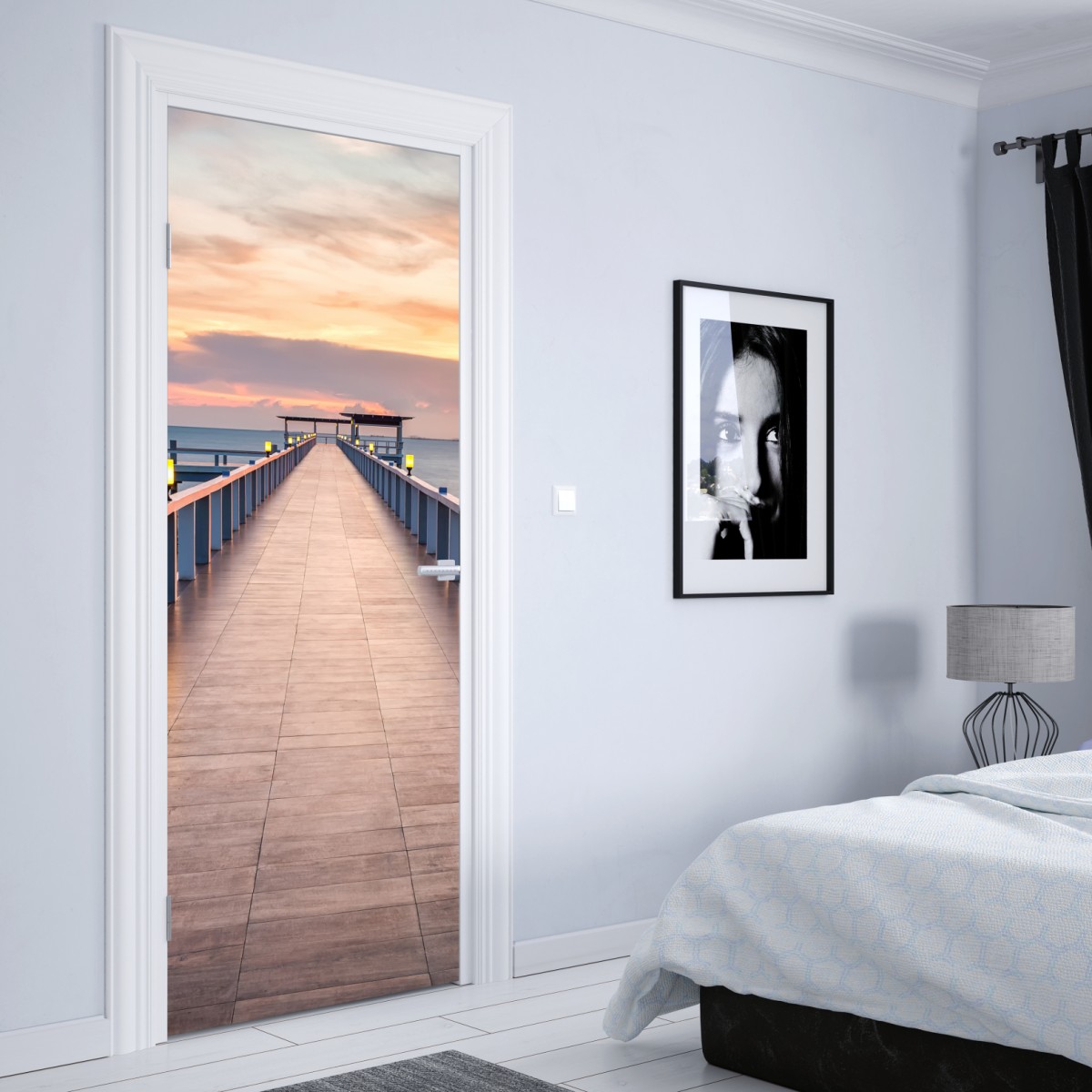 Naklejka na drzwi molo o zachodzie słońca – Wallissimo® Naklejka na drzwi molo o zachodzie słońca – Wallissimo®