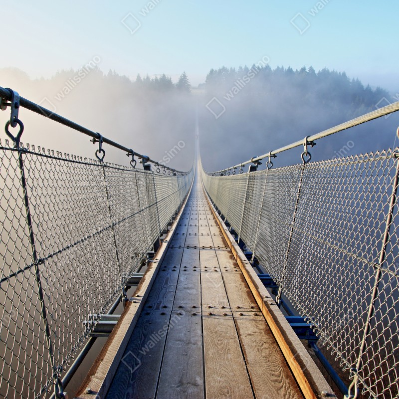 Naklejka na drzwi mglisty wiszący most prowadzący w las – Wallissimo® Naklejka na drzwi mglisty wiszący most prowadzący w las – Wallissimo®