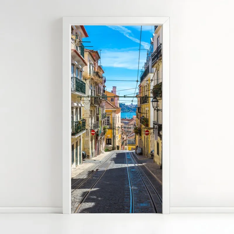 Naklejka na drzwi spokojne drewniane molo o zachodzie słońca – Wallissimo®