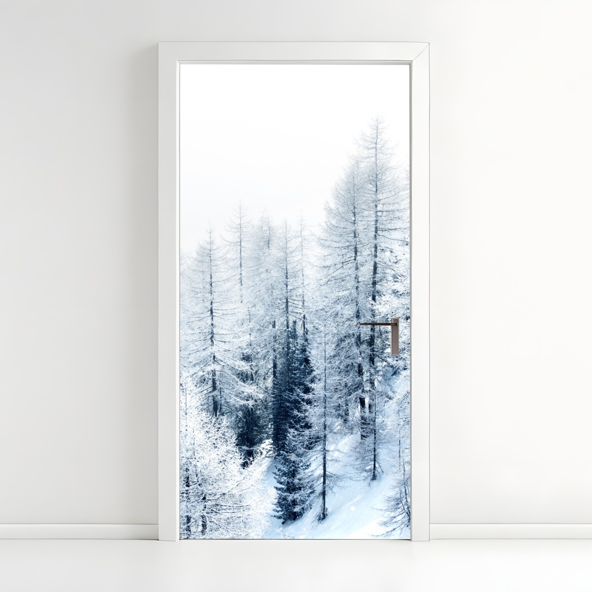 Door sticker winter hush: snowy forest landscape