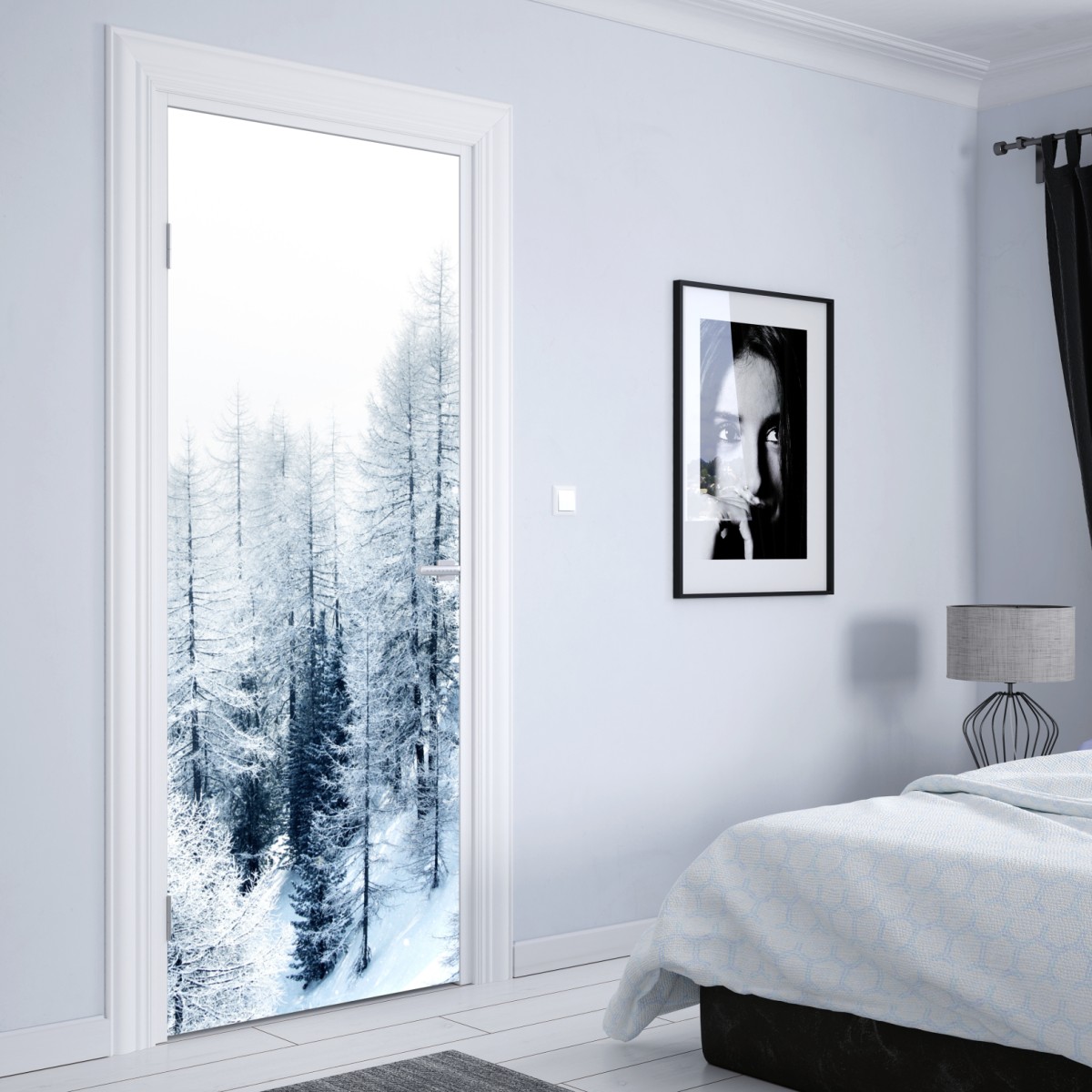 Naklejka na drzwi zimowa cisza: zaśnieżony las – Wallissimo® Naklejka na drzwi zimowa cisza: zaśnieżony las – Wallissimo®