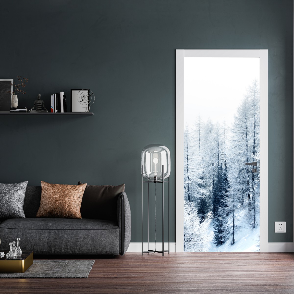 Naklejka na drzwi zimowa cisza: zaśnieżony las – Wallissimo® Naklejka na drzwi zimowa cisza: zaśnieżony las – Wallissimo®