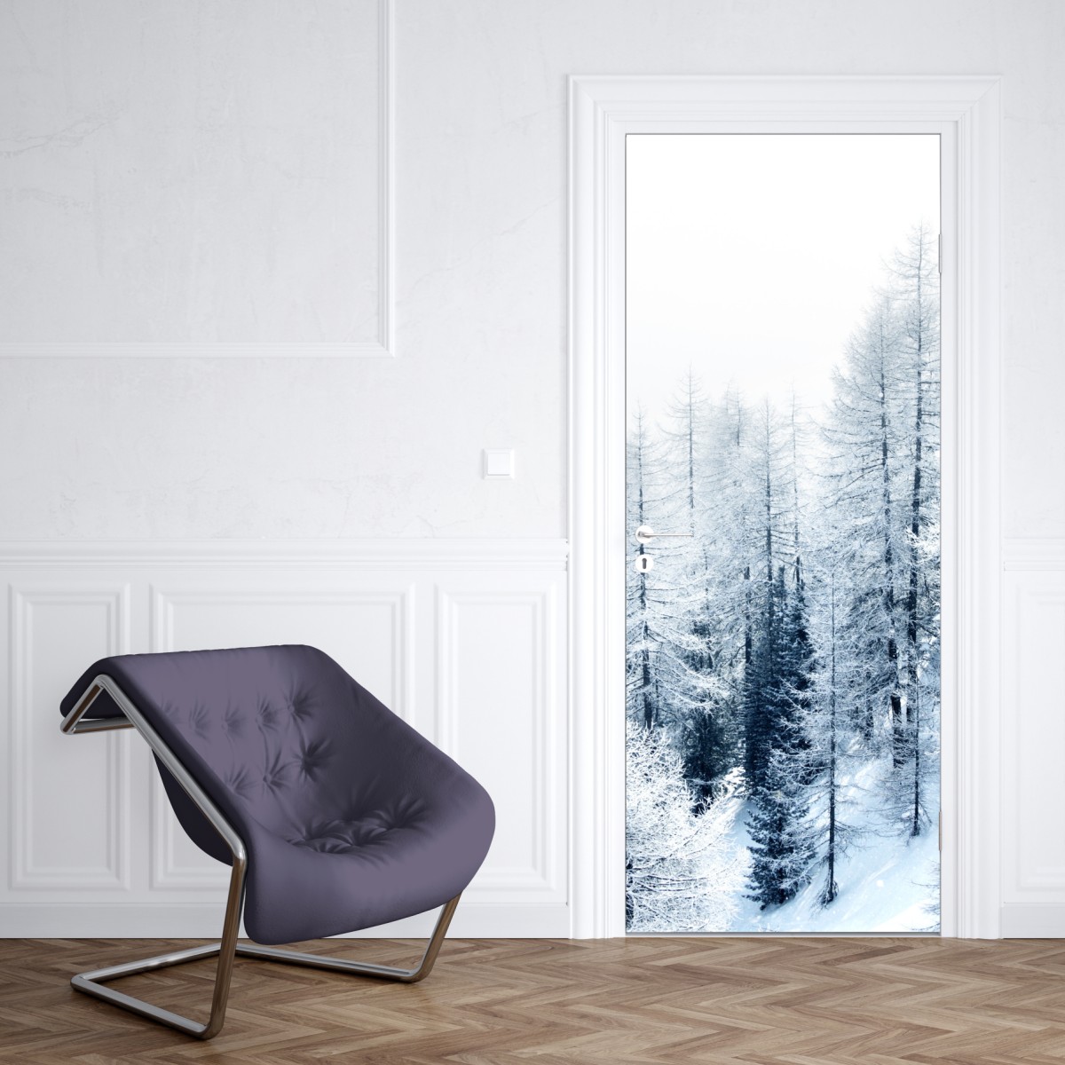 Naklejka na drzwi zimowa cisza: zaśnieżony las – Wallissimo® Naklejka na drzwi zimowa cisza: zaśnieżony las – Wallissimo®