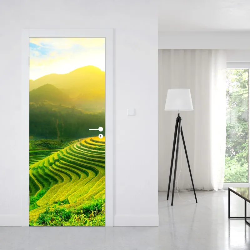 Naklejka na drzwi elegancki beżowy wzór damask – Wallissimo®