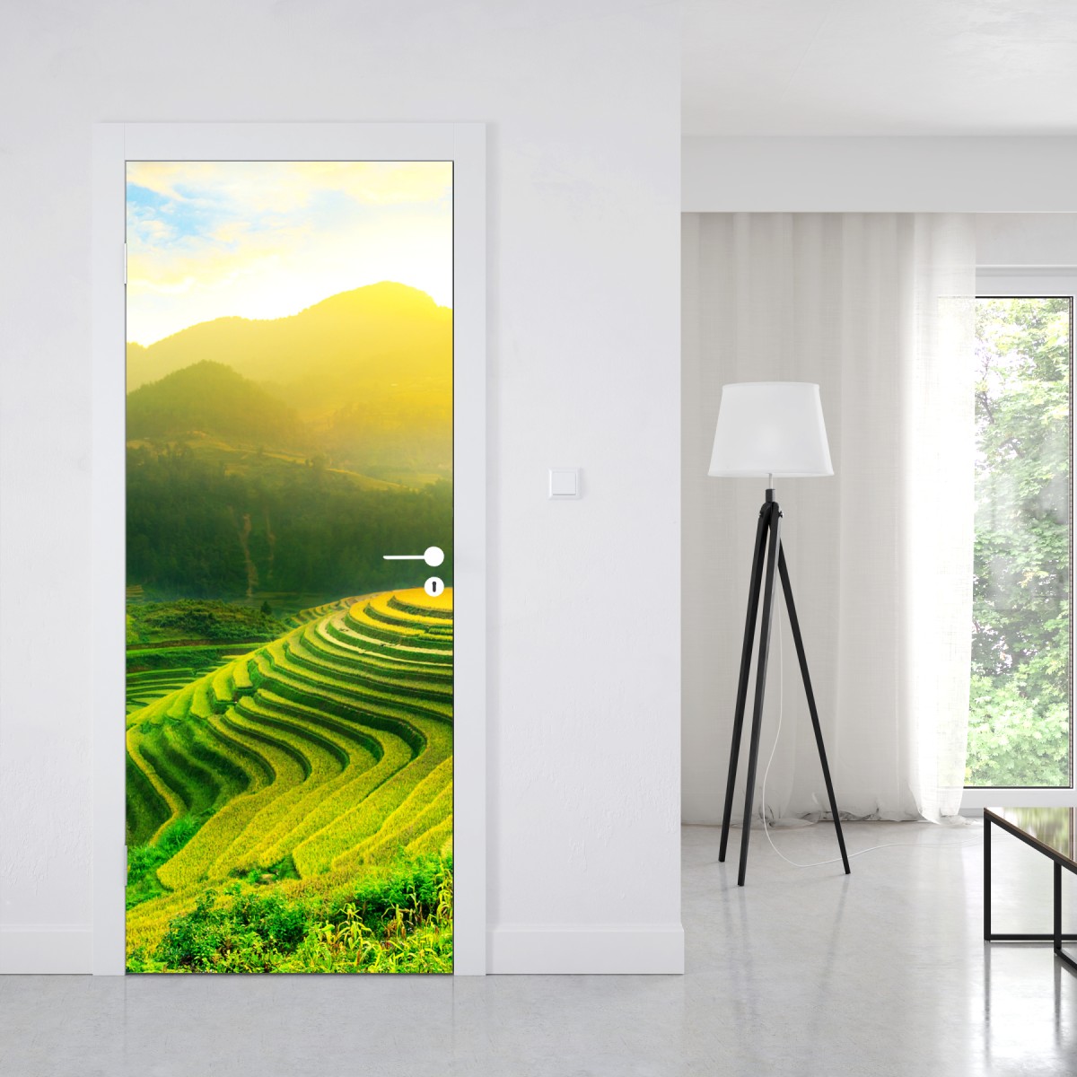 Naklejka na drzwi złote tarasy ryżowe o wschodzie słońca – Wallissimo® Naklejka na drzwi złote tarasy ryżowe o wschodzie słońca – Wallissimo®
