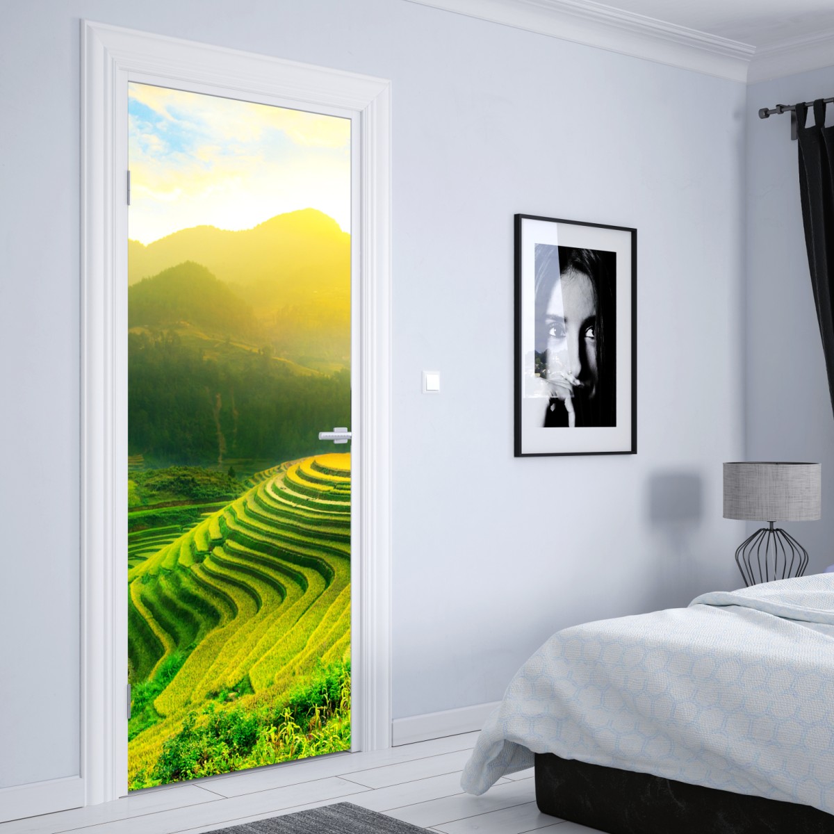 Naklejka na drzwi złote tarasy ryżowe o wschodzie słońca – Wallissimo® Naklejka na drzwi złote tarasy ryżowe o wschodzie słońca – Wallissimo®