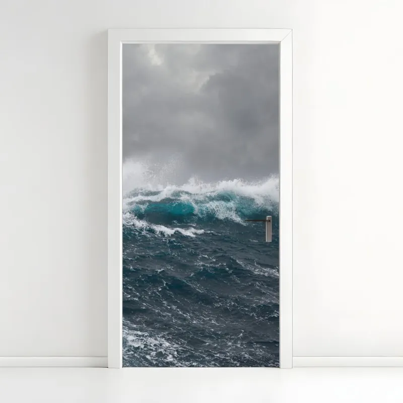 Naklejka na drzwi eteryczna niebieska jaskinia lodowa – Wallissimo®