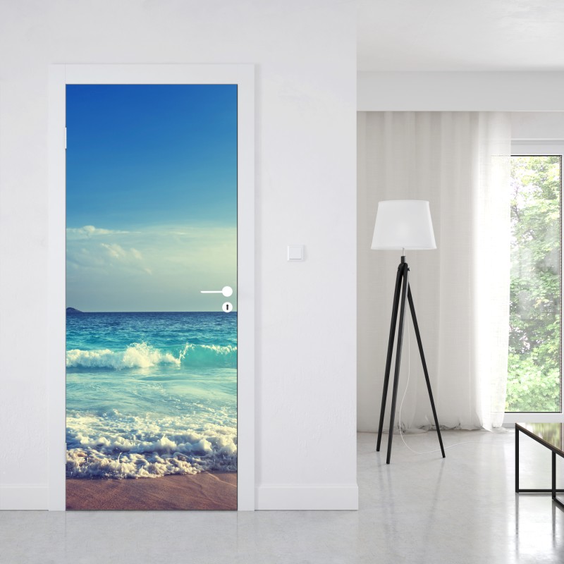 Naklejka na drzwi plaża na Seszelach o zachodzie słońca – Wallissimo® Naklejka na drzwi plaża na Seszelach o zachodzie słońca – Wallissimo®