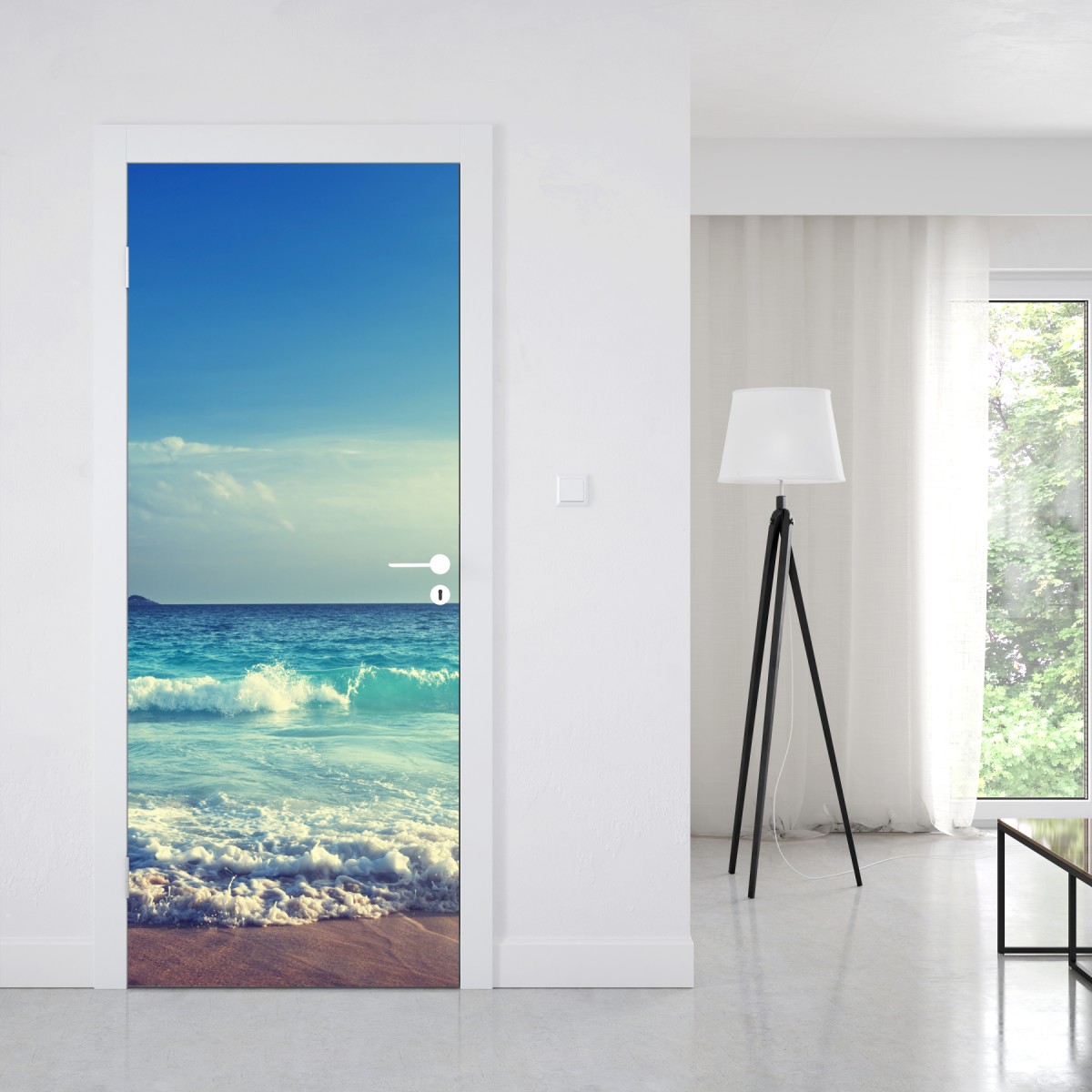 Naklejka na drzwi plaża na Seszelach o zachodzie słońca – Wallissimo® Naklejka na drzwi plaża na Seszelach o zachodzie słońca – Wallissimo®