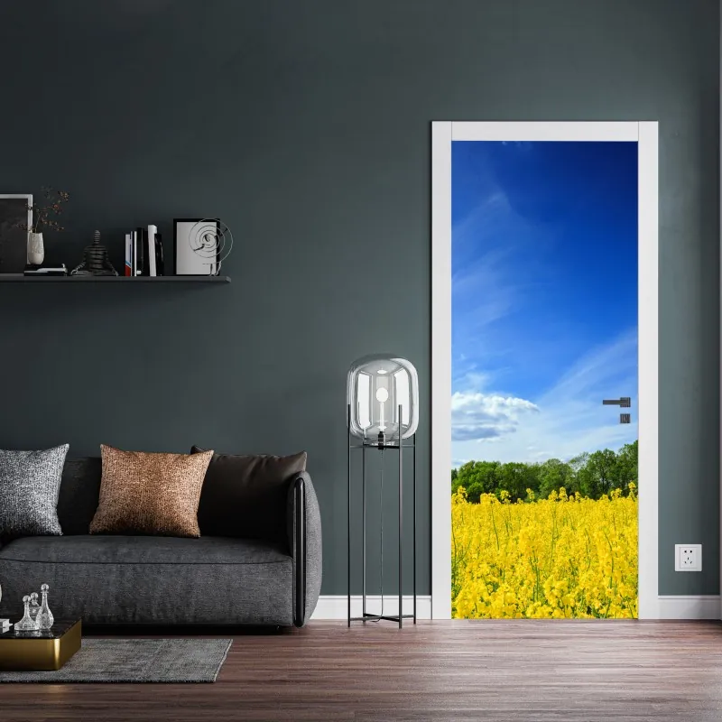 Naklejka na drzwi Polskie pole rzepaku pod błękitnym niebem – Wallissimo® Naklejka na drzwi Polskie pole rzepaku pod błękitnym niebem – Wallissimo®