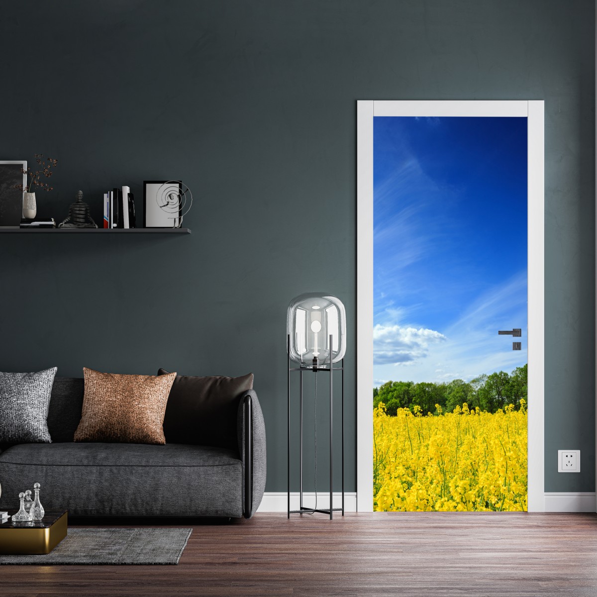 Naklejka na drzwi Polskie pole rzepaku pod błękitnym niebem – Wallissimo® Naklejka na drzwi Polskie pole rzepaku pod błękitnym niebem – Wallissimo®