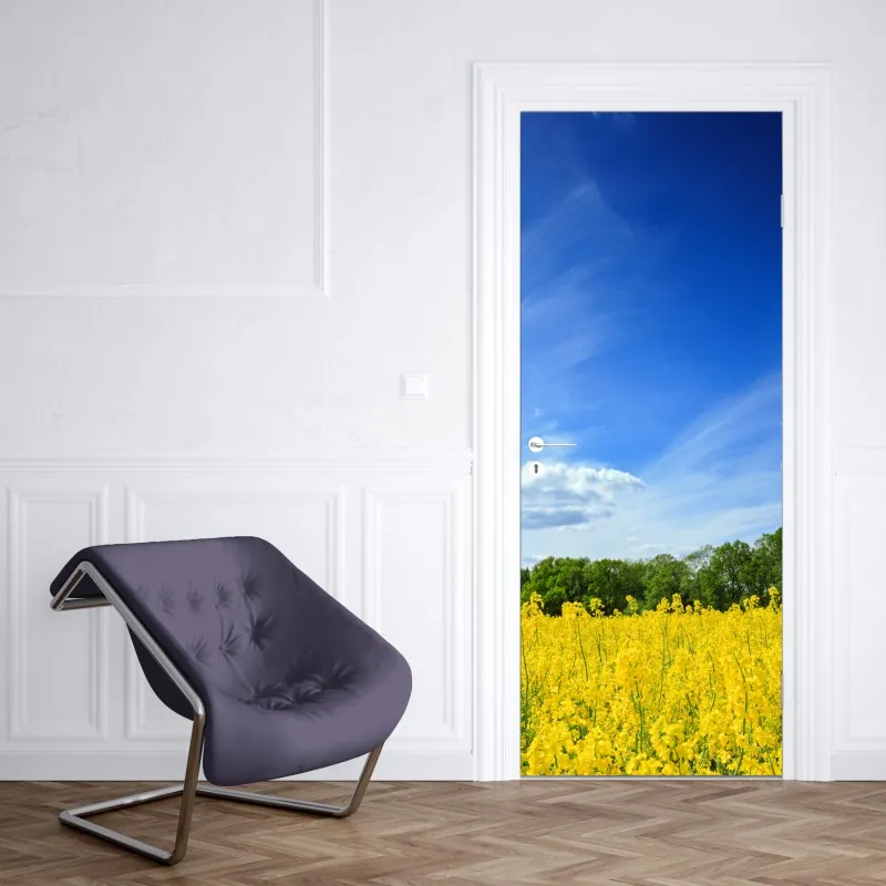 Naklejka na drzwi Polskie pole rzepaku pod błękitnym niebem – Wallissimo® Naklejka na drzwi Polskie pole rzepaku pod błękitnym niebem – Wallissimo®