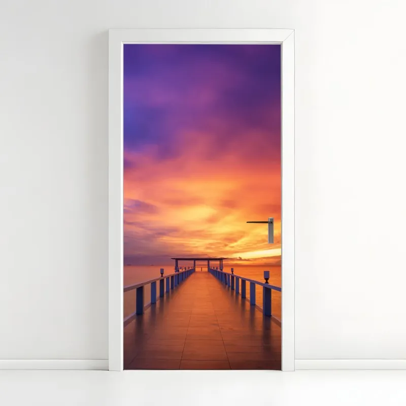 Naklejka na drzwi elegancki motyw art deco w odcieniach bordo i koralu – Wallissimo®