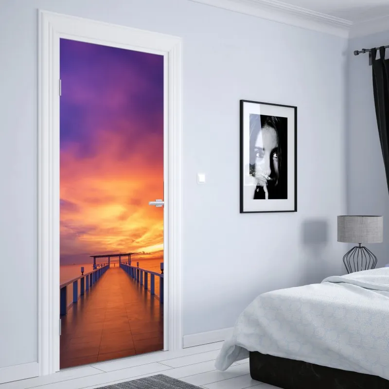 Naklejka na drzwi elegancki motyw art deco w odcieniach bordo i koralu – Wallissimo®