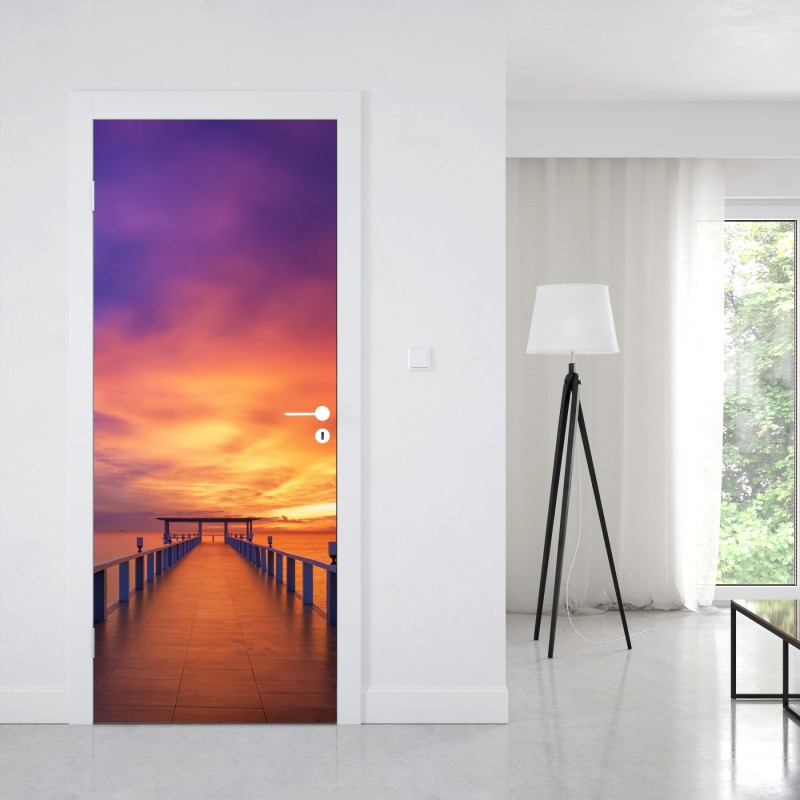 Naklejka na drzwi molo o zachodzie słońca na plaży – Wallissimo® Naklejka na drzwi molo o zachodzie słońca na plaży – Wallissimo®
