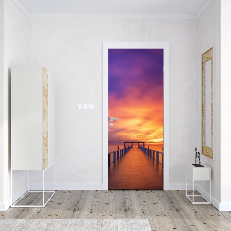 Naklejka na drzwi molo o zachodzie słońca na plaży – Wallissimo® Naklejka na drzwi molo o zachodzie słońca na plaży – Wallissimo®