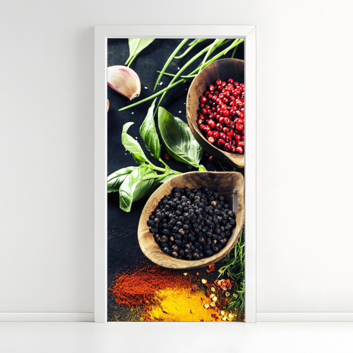 Door sticker vibrant spices and fresh herbs