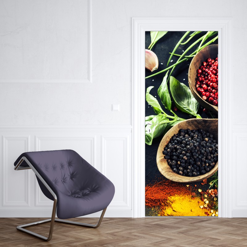 Naklejka na drzwi żywe przyprawy i świeże zioła – Wallissimo® Naklejka na drzwi żywe przyprawy i świeże zioła – Wallissimo®