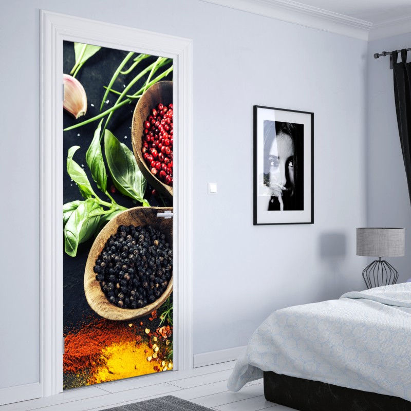 Naklejka na drzwi żywe przyprawy i świeże zioła – Wallissimo® Naklejka na drzwi żywe przyprawy i świeże zioła – Wallissimo®