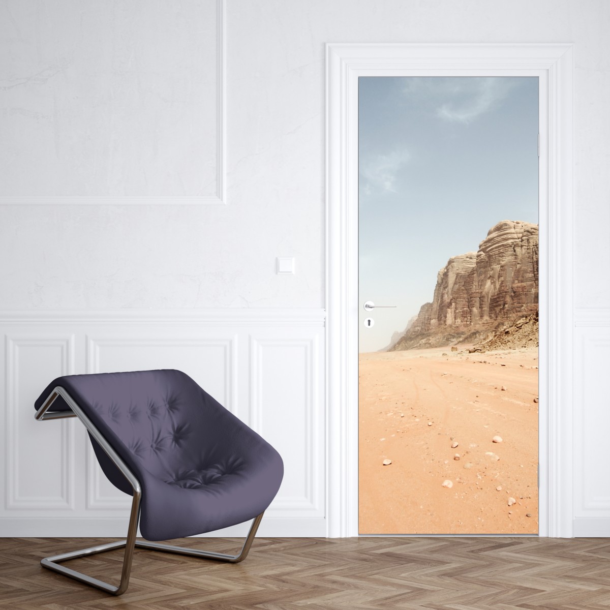 Naklejka na drzwi rozległa panorama pustyni Wadi Rum, Jordania – Wallissimo® Naklejka na drzwi rozległa panorama pustyni Wadi Rum, Jordania – Wallissimo®